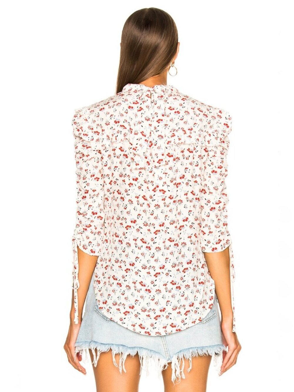 VERONICA BEARD Howell Red Floral 100% Silk Crepe Ruched Sleeve Blouse, Size 2 - Picture 4 of 15